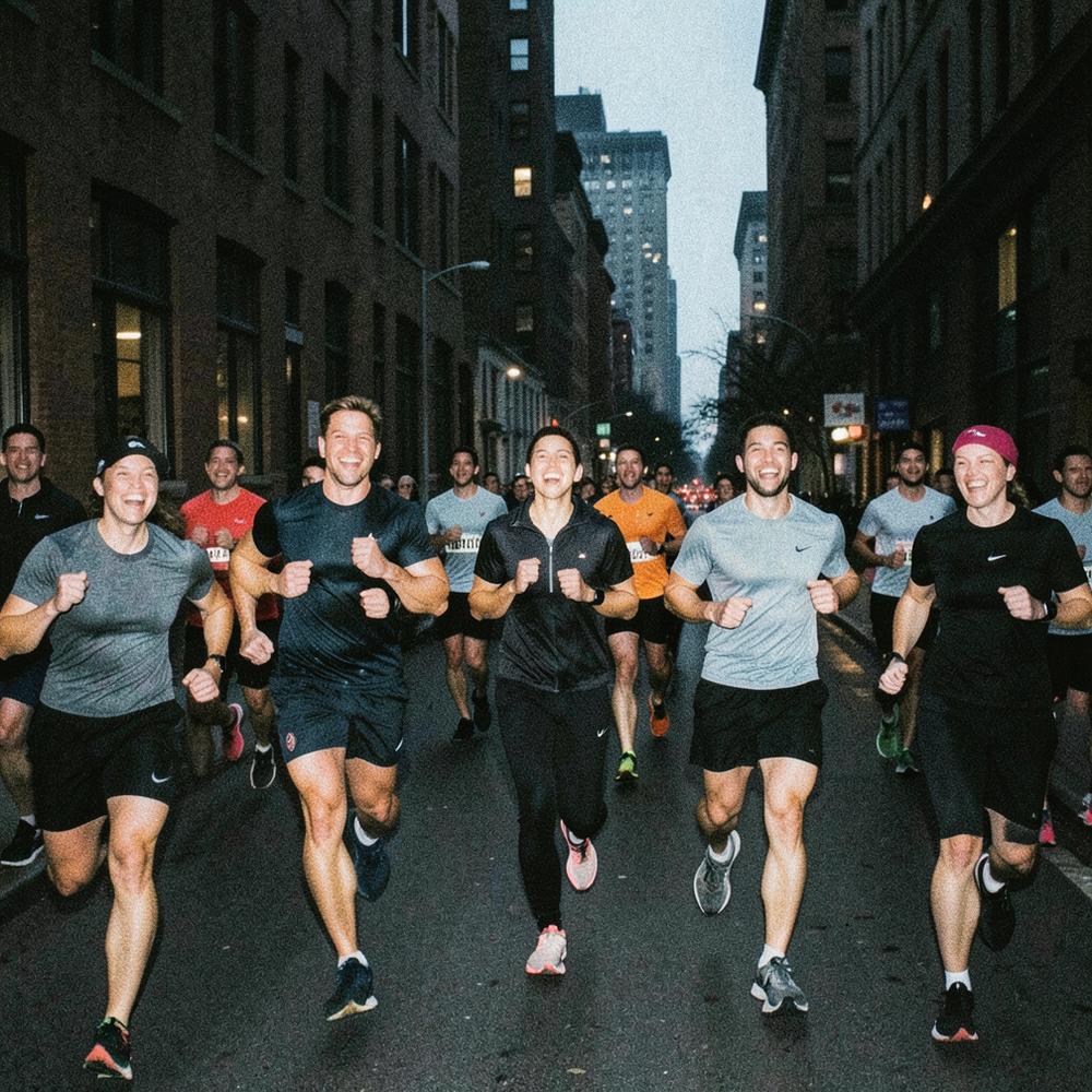 Pulse social run through the city at dawn